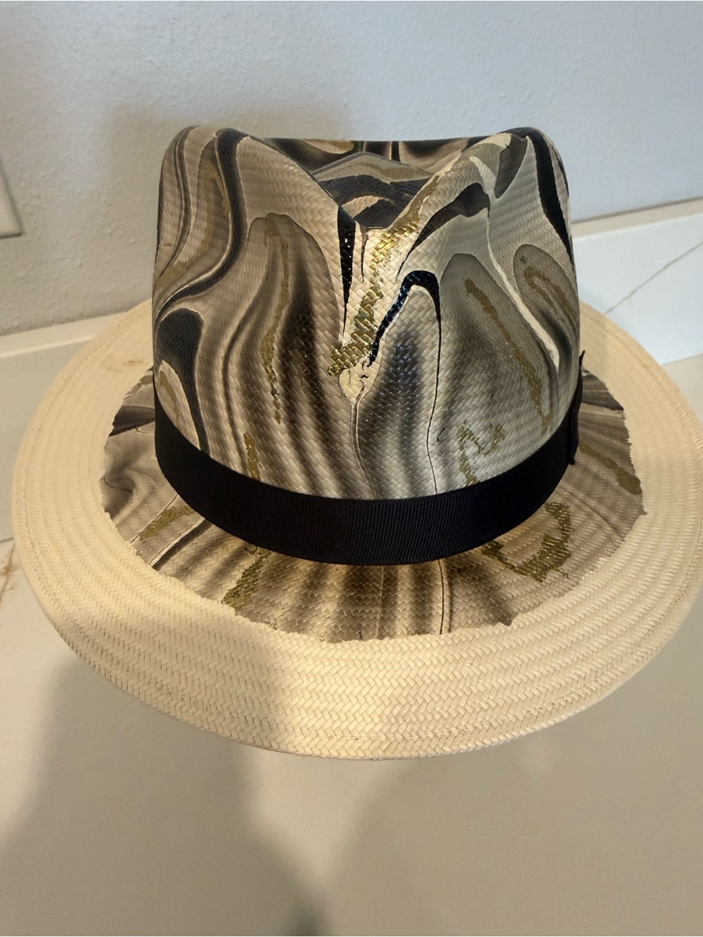 Carlos Santana Marbled Gray, Cream & Black Trilby with Black Band